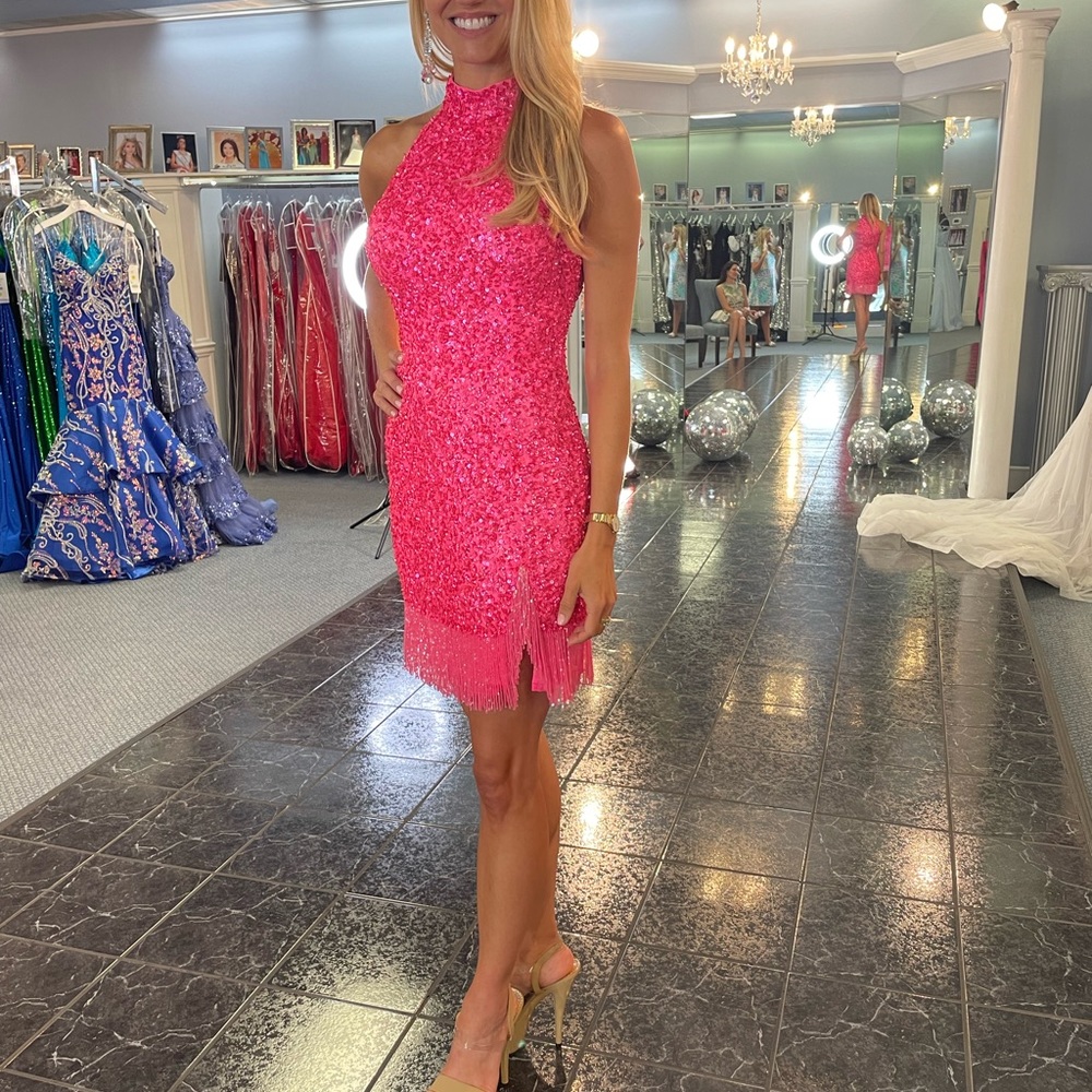Ashley lauren hot pink sequin fringe cocktail dress size 4
